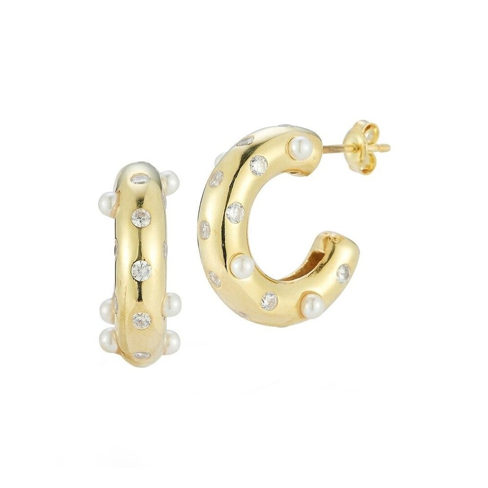 SPHERA MILANO Cultured Freshwater Pearl Hoop Earrings In Gold MSRP $340